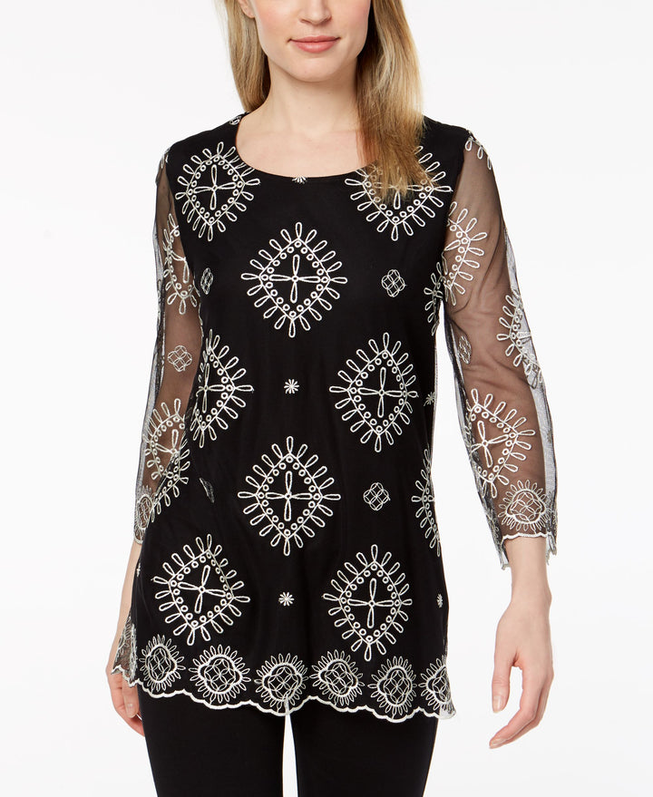 Alfani Embroidered Sheer Sleeve Top