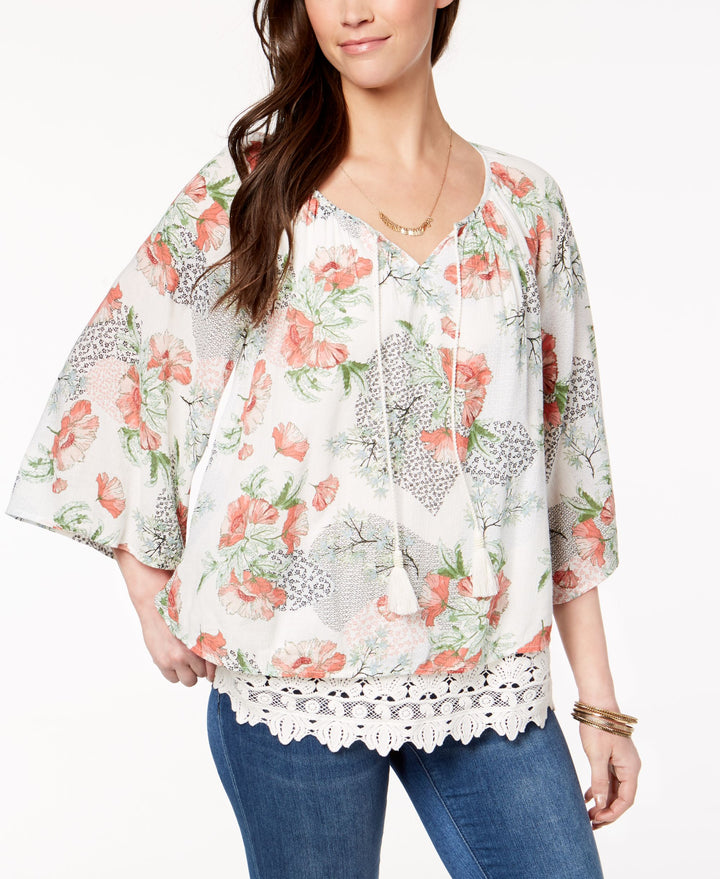 Style & Co Lace Hem Peasant Top