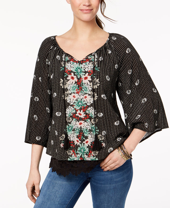 Style & Co Lace Hem Peasant Top