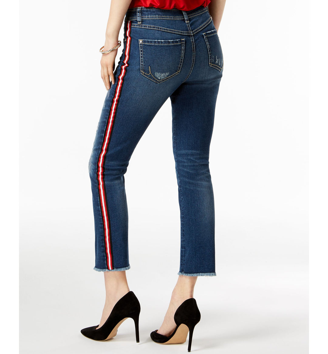 Petite Racing Stripe Ankle Jeans