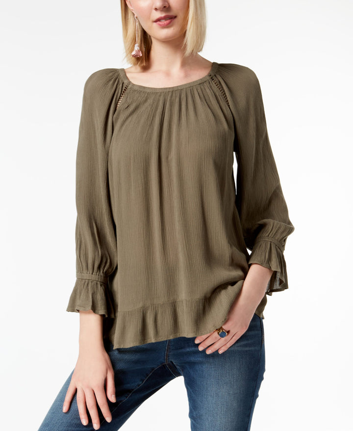 Crepe Peasant Top