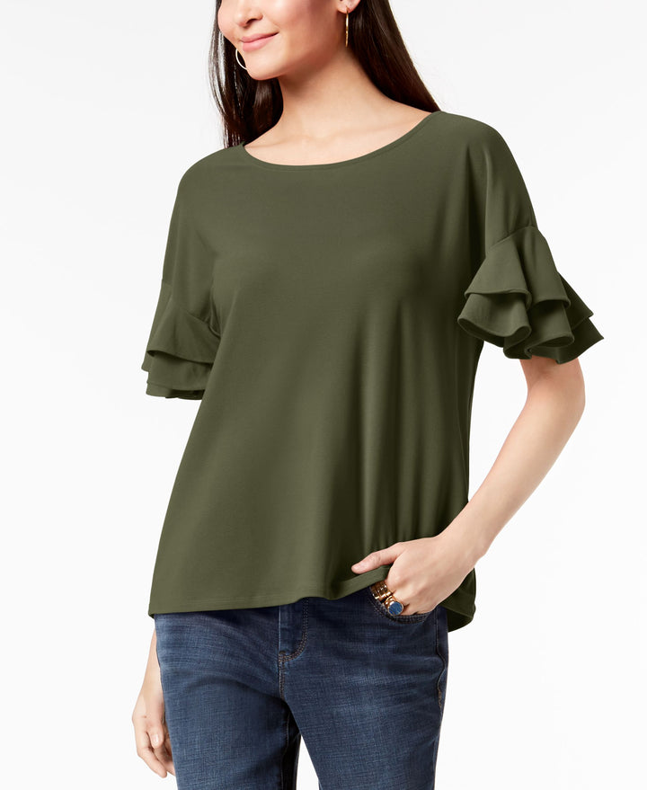 INC Petite Ruffled-Sleeve Top