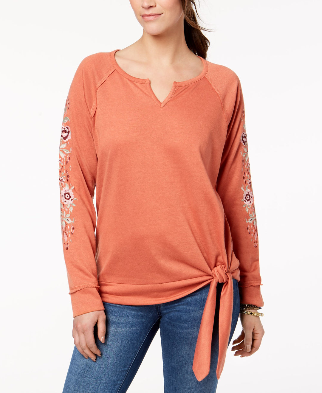 Style & Co Embroidered Tie Hem Top