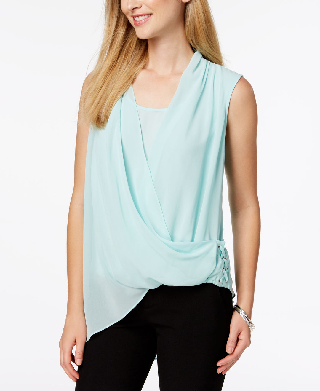 Draped Surplice Lace-Up Top