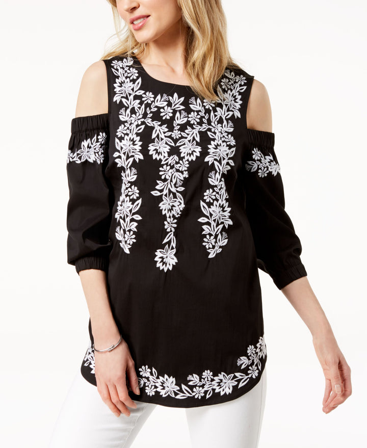 Charter Club Embroidered Cold Shoulder Tunic