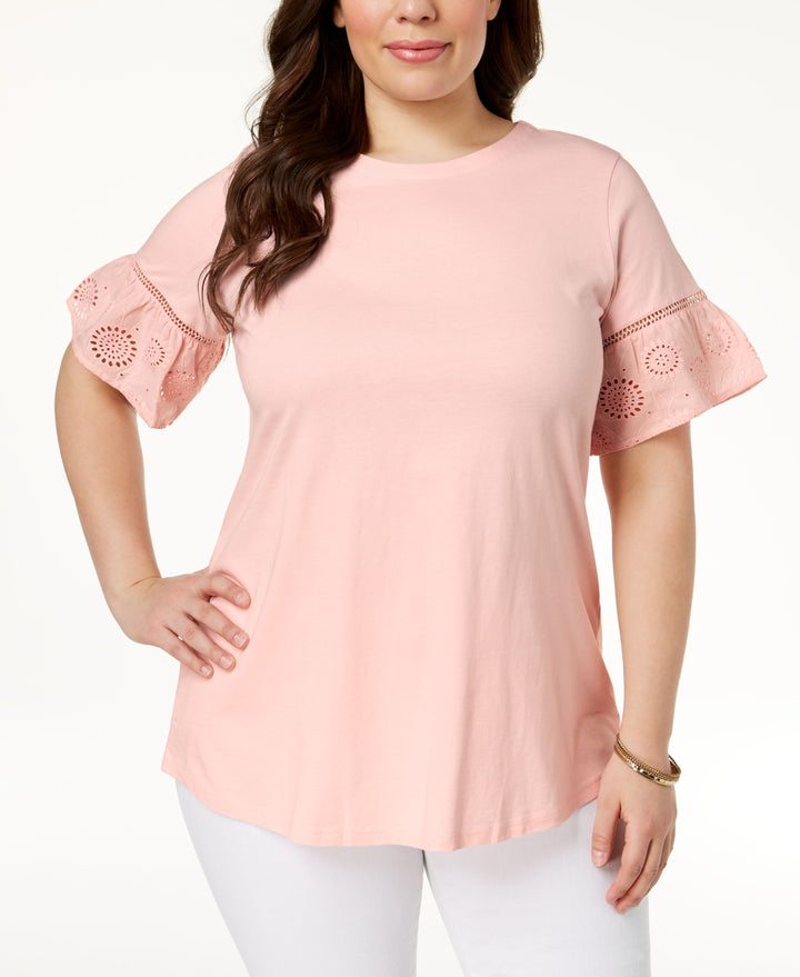 Charter Club Plus Size Eyelet Trim Top