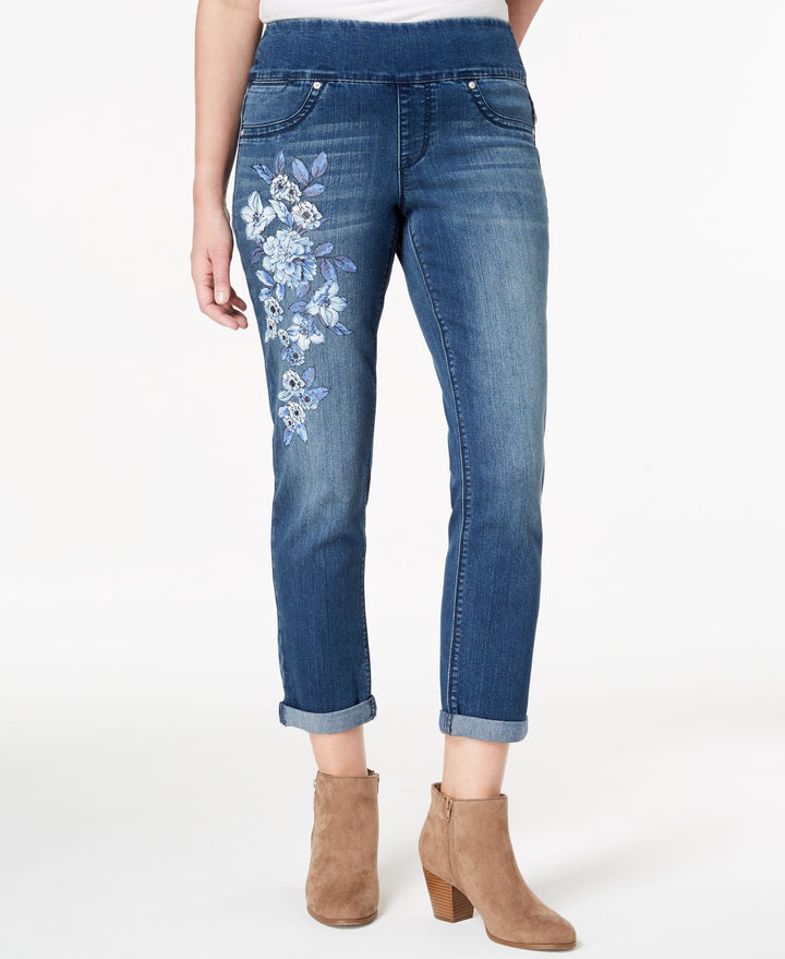 Style & Co Floral Print Pull On Boyfriend Jeans