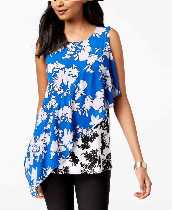 Alfani Mixed Print Asymmetrical Top