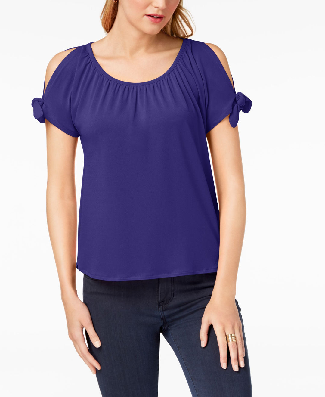 Petite Cold Shoulder Bows Top