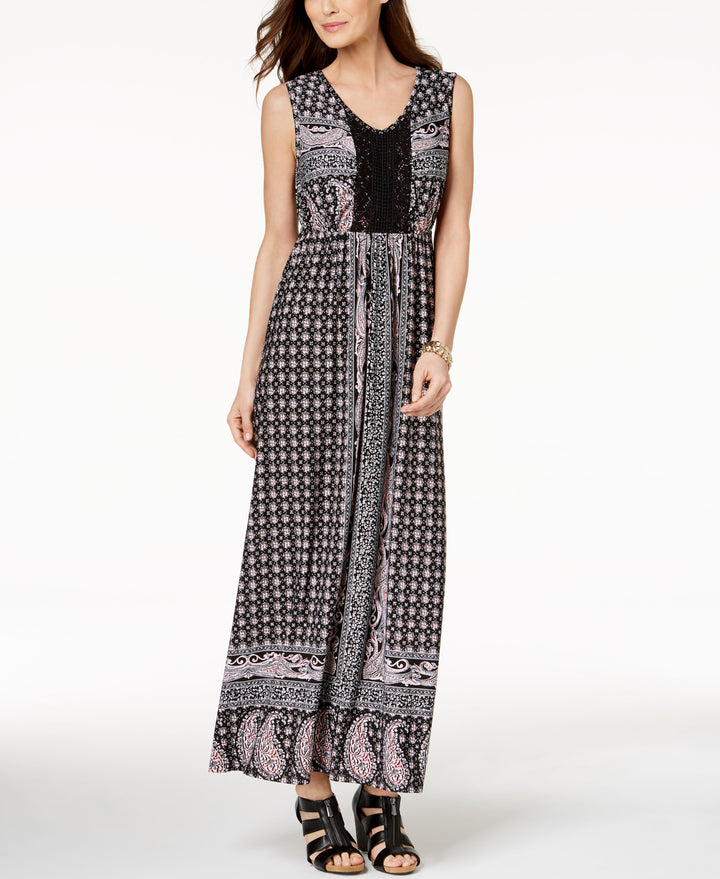 Style & Co Petite Printed Crochet Maxi Dress