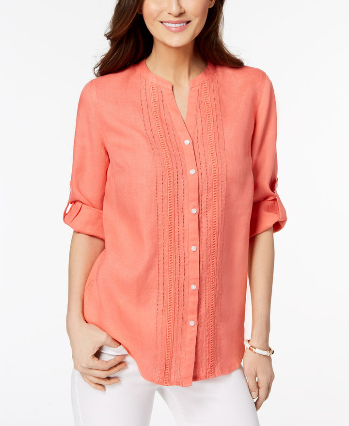 Charter Club Linen Pleated Utility Shirt