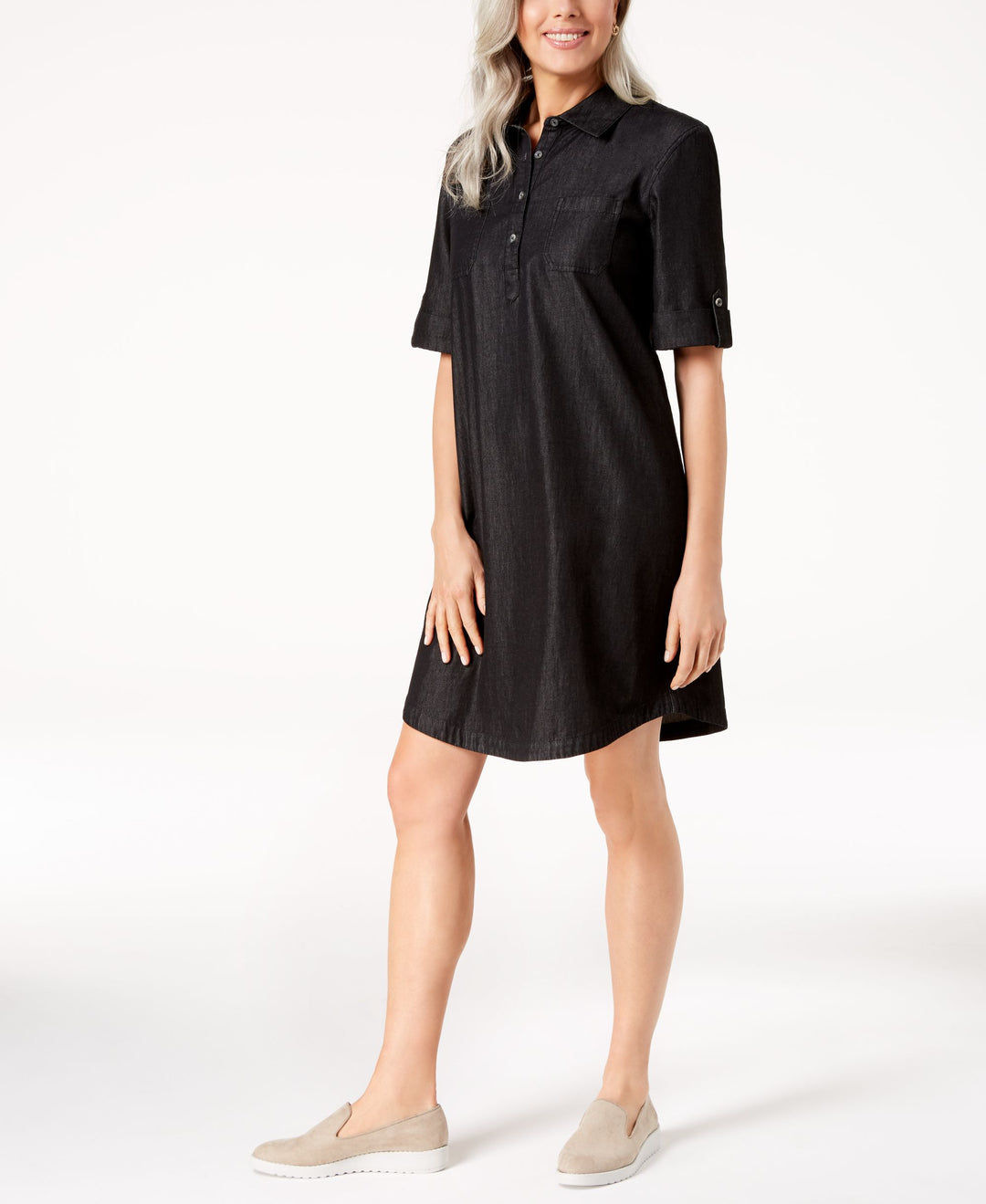Karen Scott Petite Cotton Chambray Shirtdress
