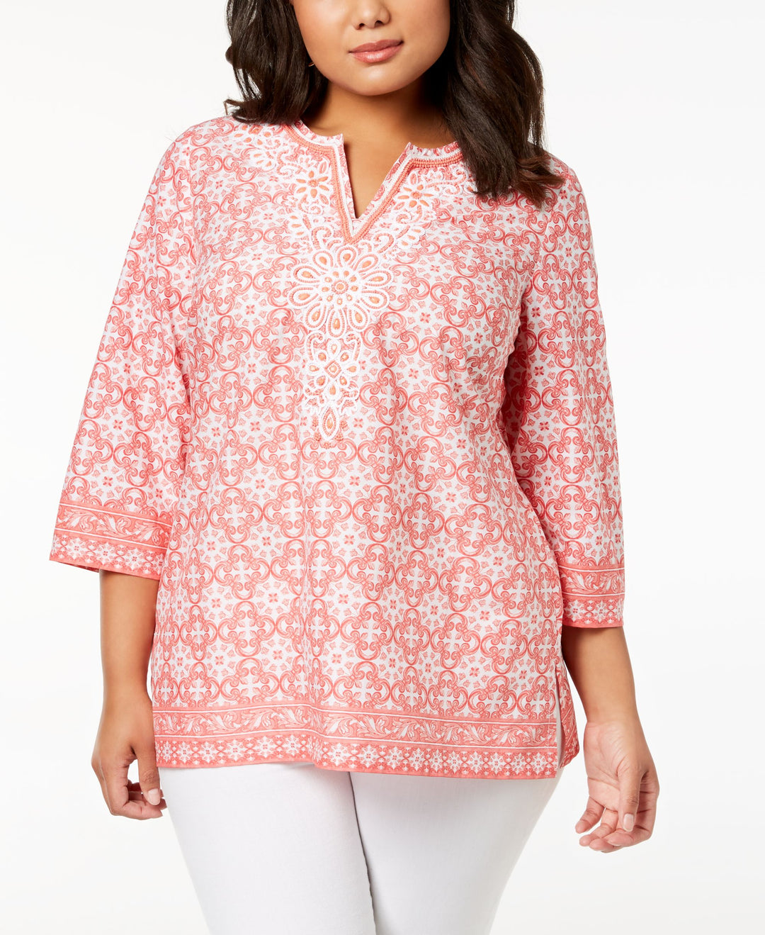 Charter Club Plus Size Cotton Beaded Tunic