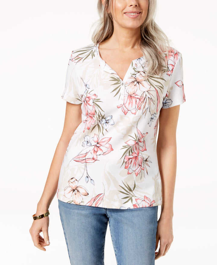 Karen Scott Printed Henley T-Shirt