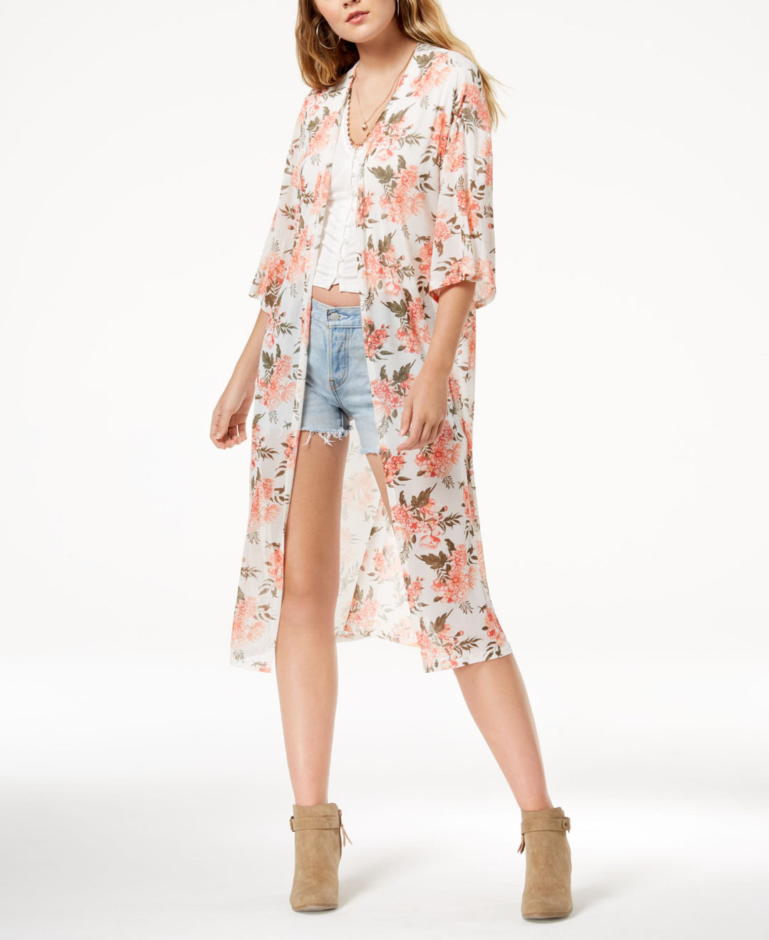 Ultra Flirt By Ikeddi Juniors Printed Mesh Duster Kimono