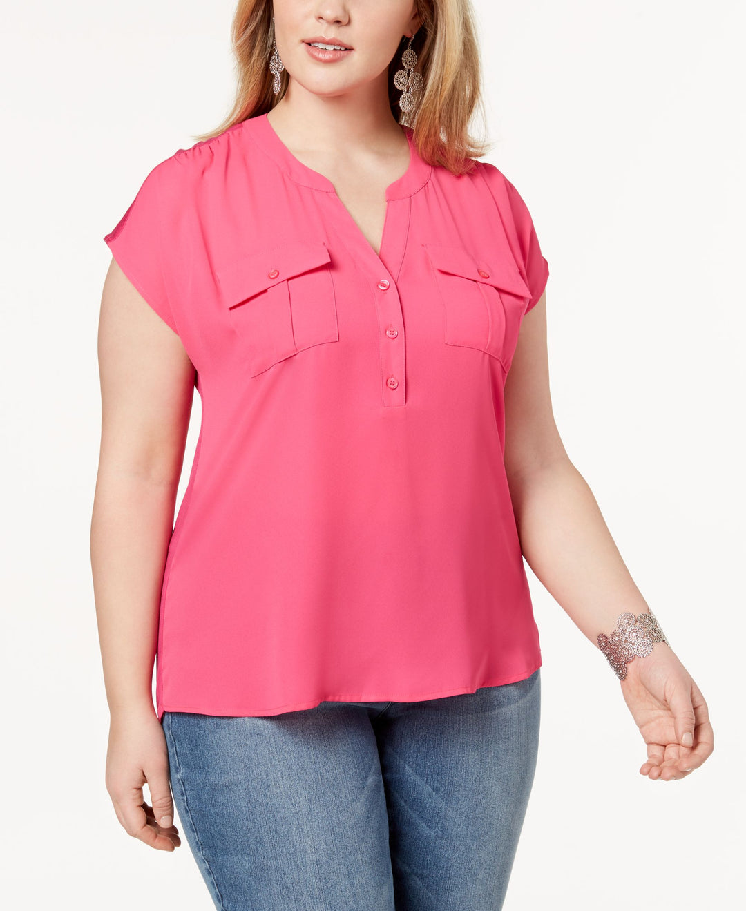 INC Plus Size Mixed-Media Utility Shirt