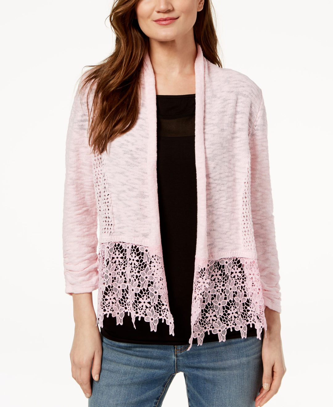 Lace Trim Open Front Topper Cardigan