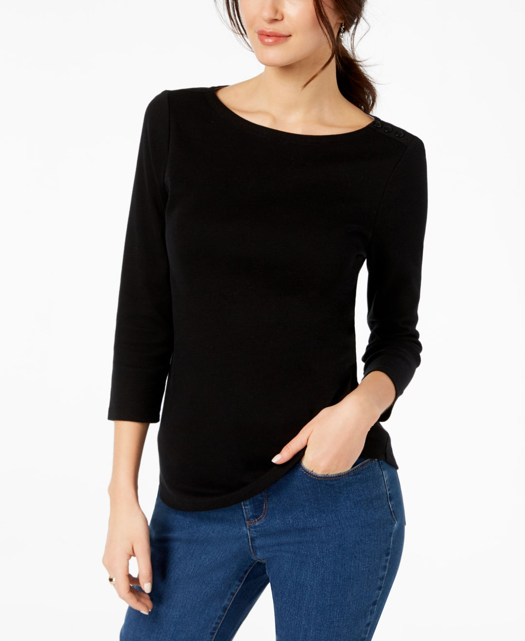 Charter Club Petite Pima Cotton Button Shoulder Top