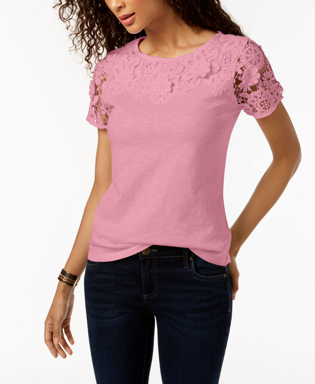 Charter Club Cotton Lace Embellished T-Shirt