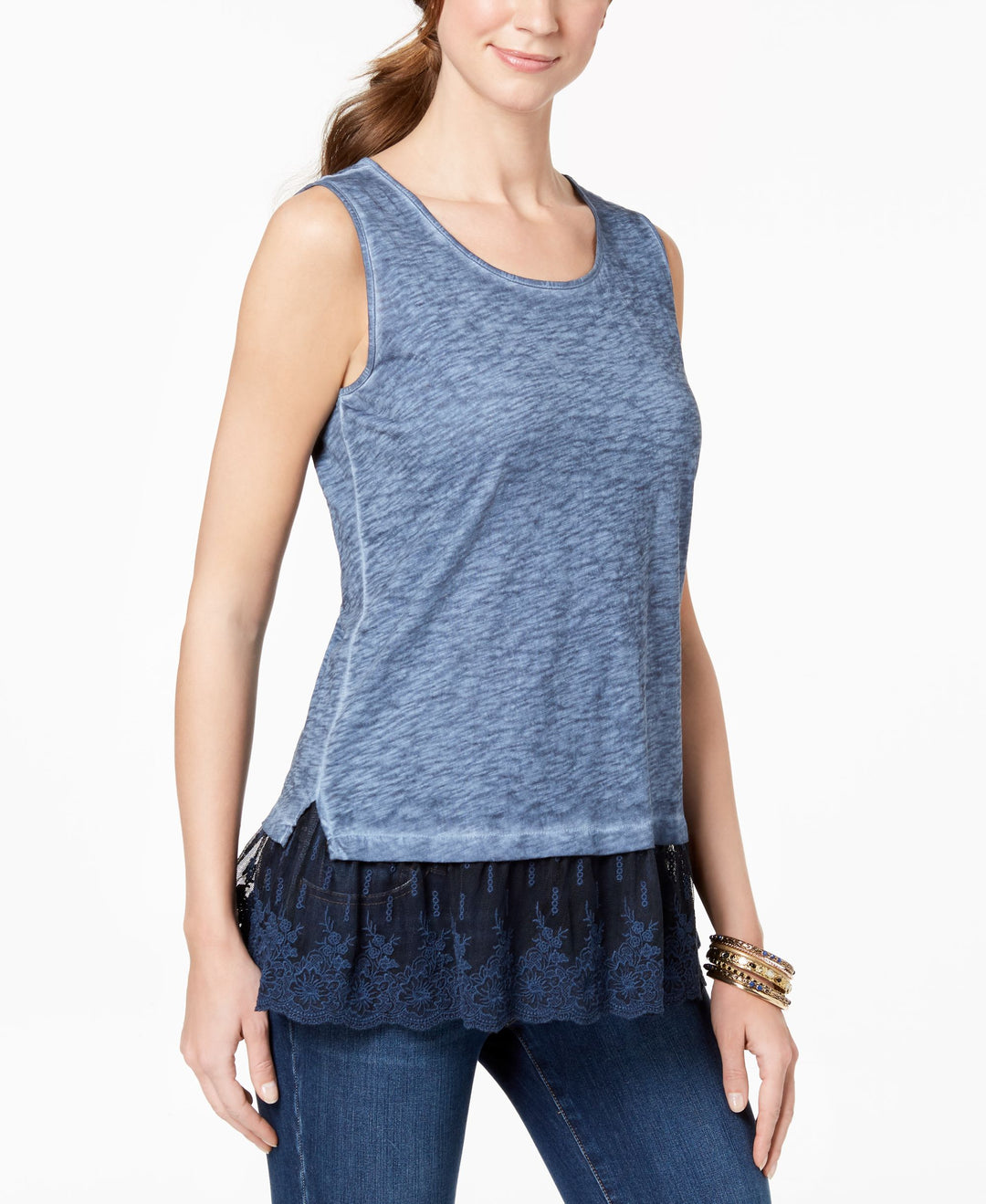Style & Co Petite Lace Hem Tank Top