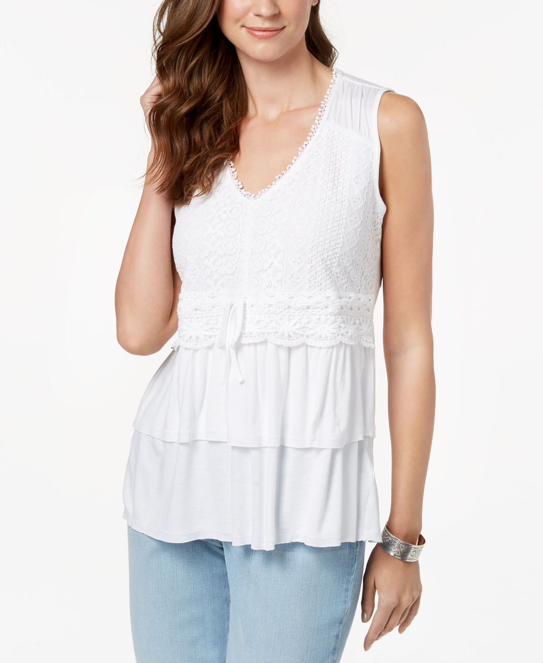 Style & Co Lace Flounce Hem Top