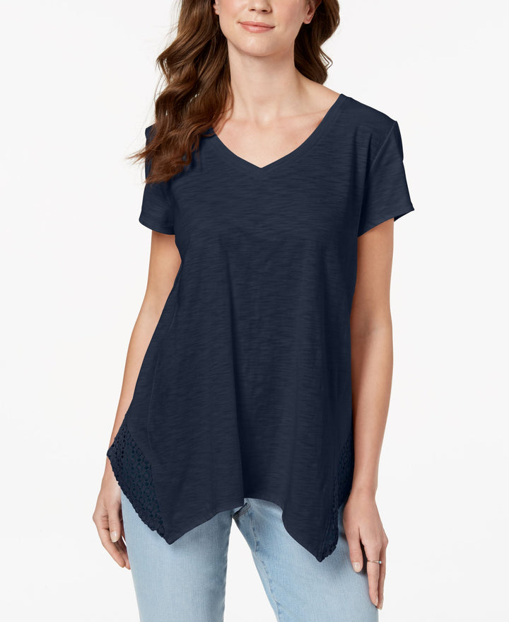 Style & Co Crochet Handkerchief Hem T-Shirt