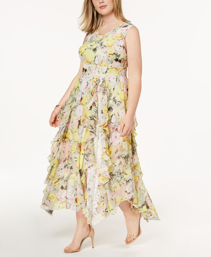 Plus Size Ruffled Lace Maxi Dress