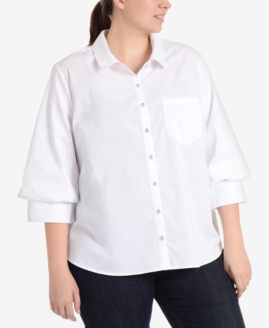 NY Collection Plus Size Blouson Sleeve High Low Hem Blouse