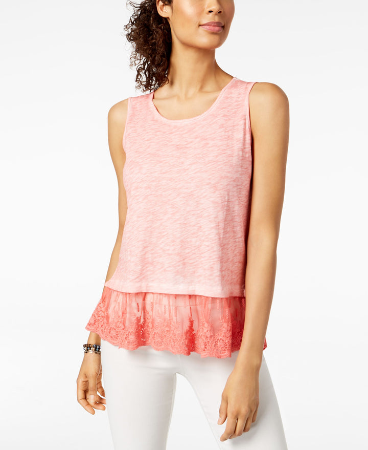 Style & Co Petite Lace Hem Tank Top