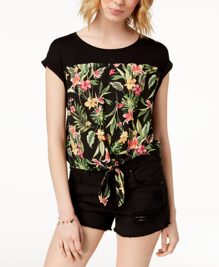 Juniors' Tie-Front Top