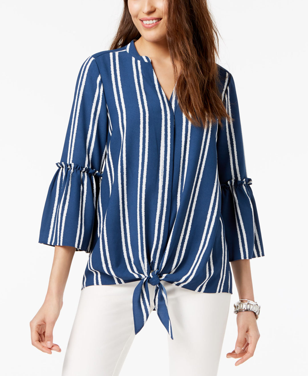 Alfani Striped Tie Front Blouse