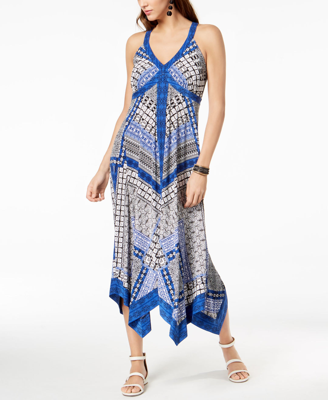 Petite Printed Handkerchief Hem Maxi Dress