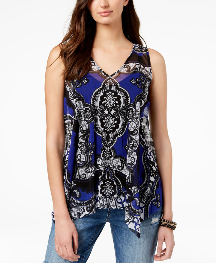 Petite Printed Handkerchief Hem Top