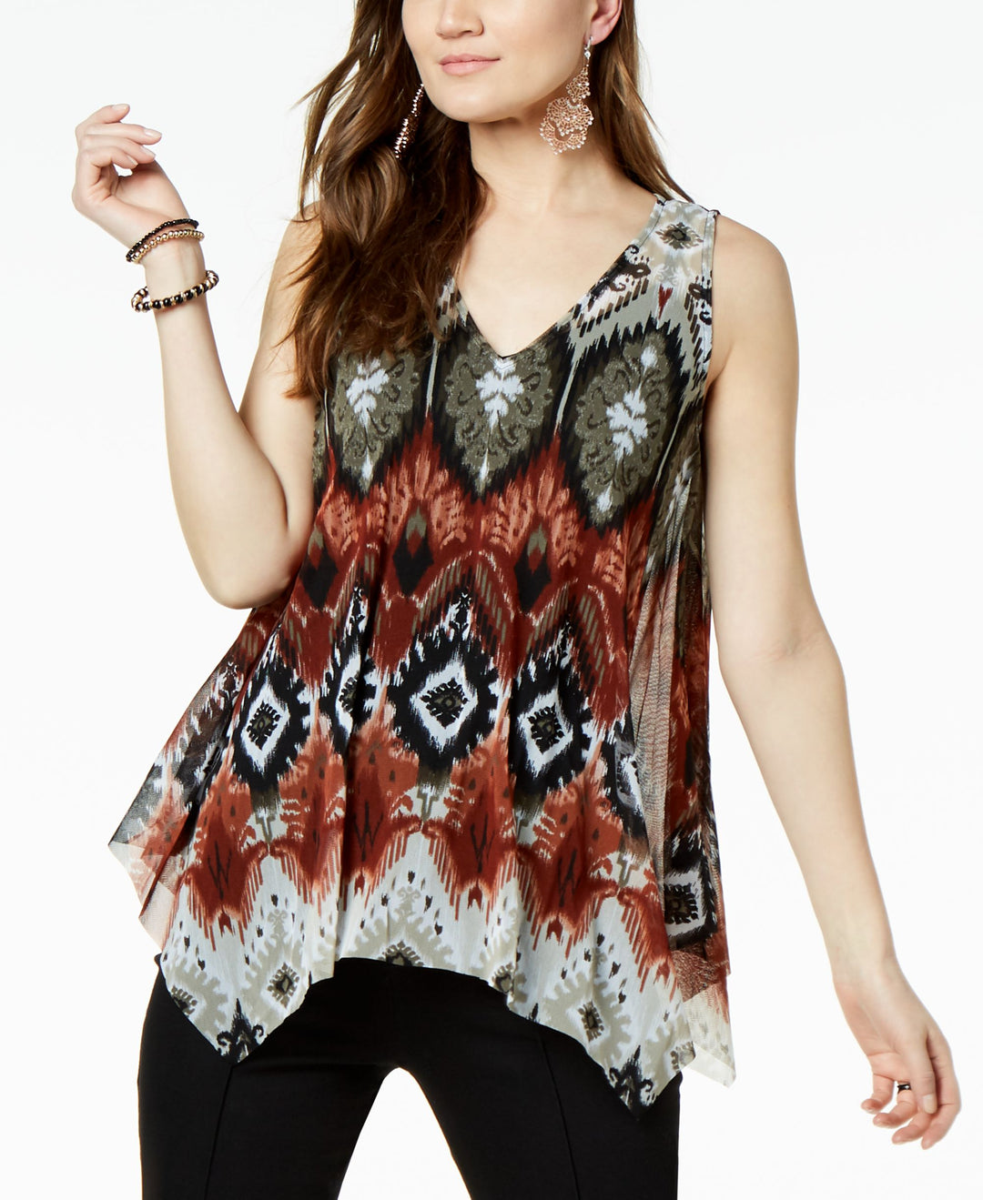 Petite Printed Handkerchief Hem Top
