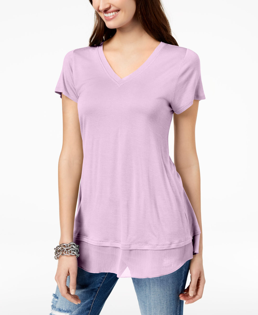 Layered Look Mesh Hem Tunic