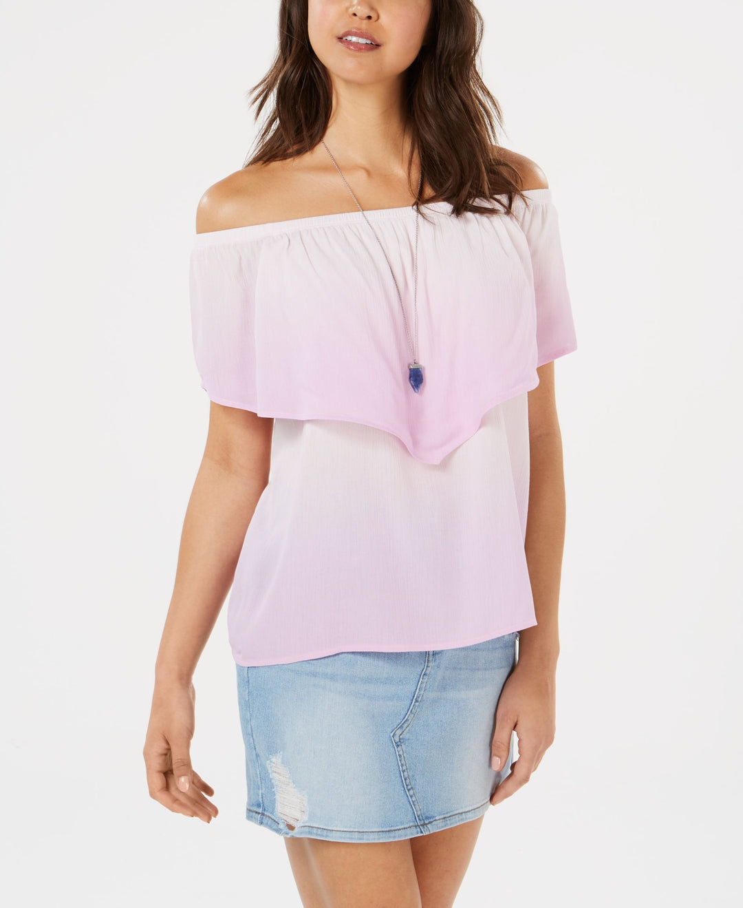 Juniors' Off-The-Shoulder Flounce Top