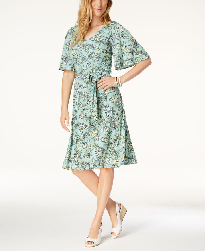 Charter Club Petite Printed Belted Dress
