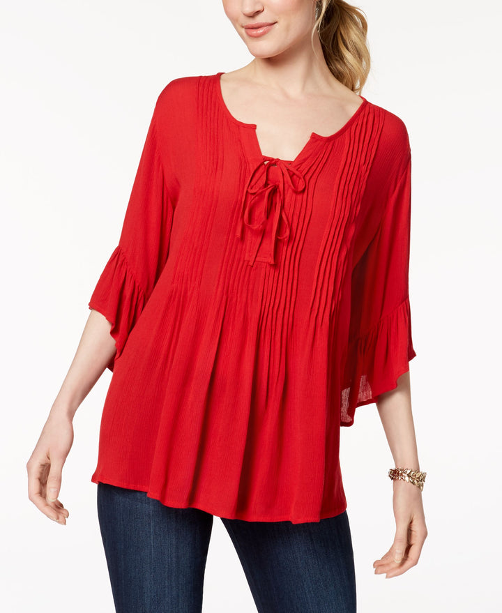 Style & Co Ruffled Lace Up Top