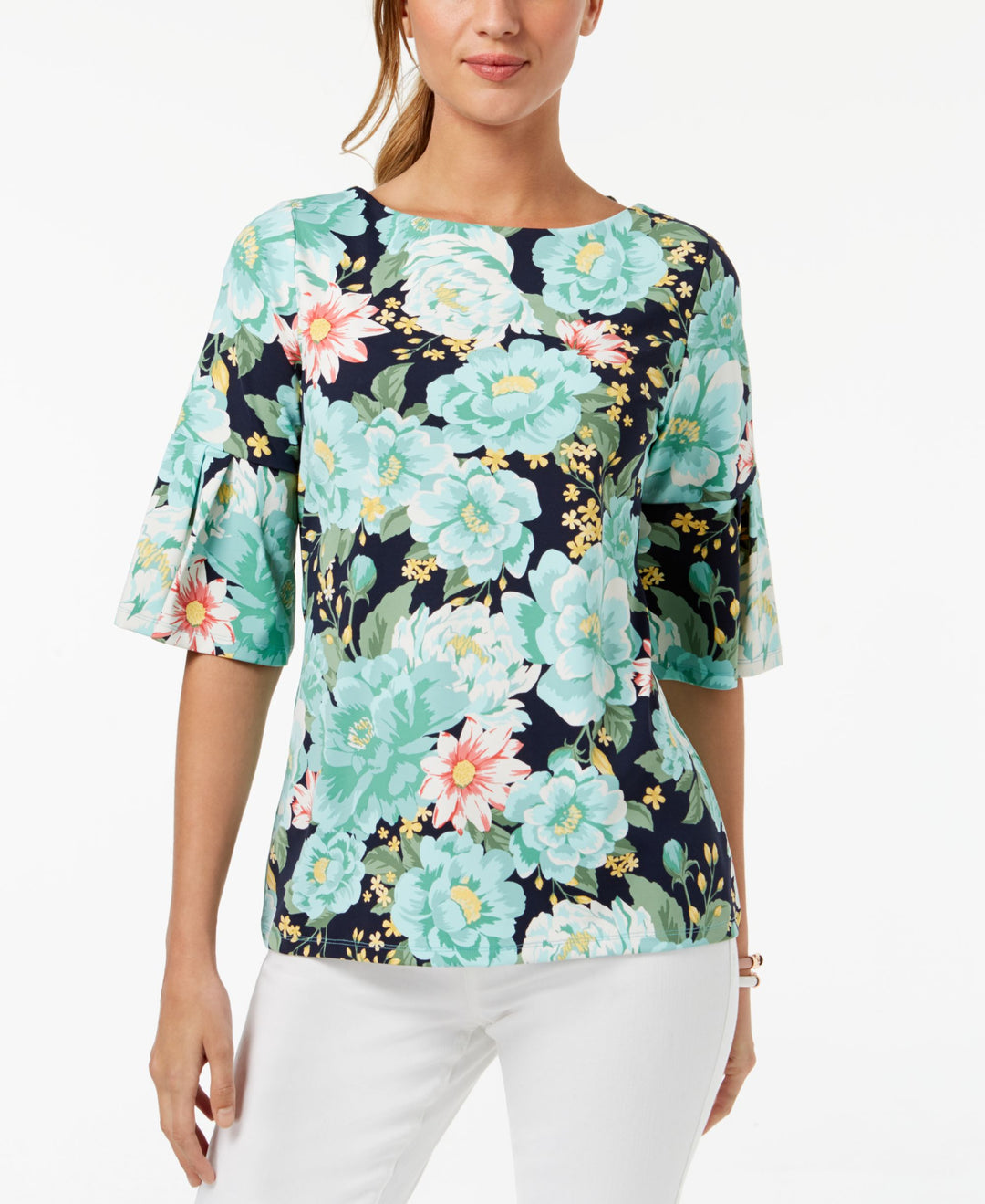Charter Club Petite Printed Ruffle Sleeve Top
