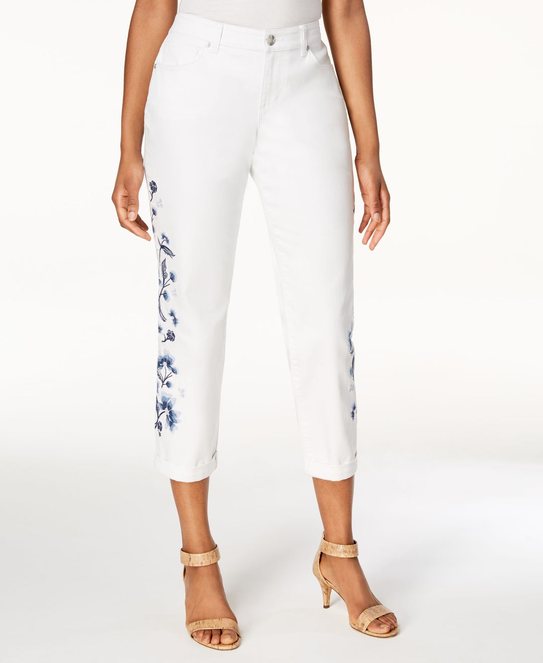 Embroidered Cropped Boyfriend Jeans