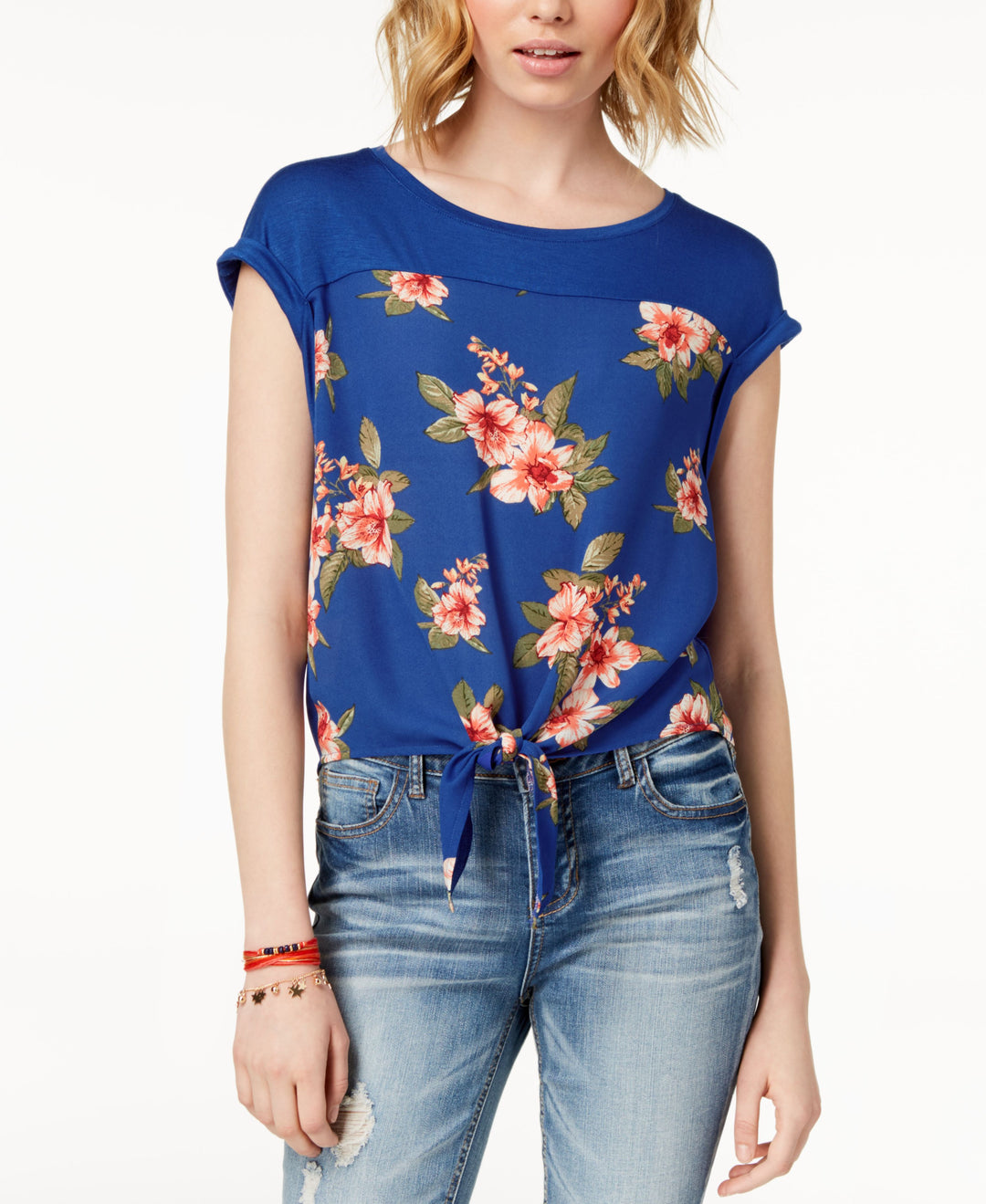 Juniors' Tie-Front Top