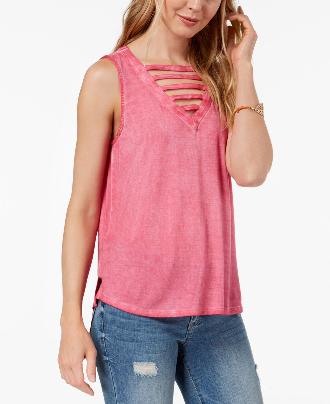 Juniors' Lattice-Front Tank Top