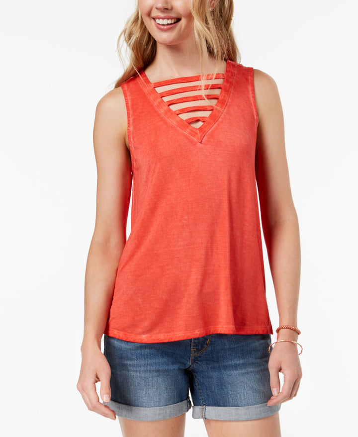 Juniors' Lattice-Front Tank Top