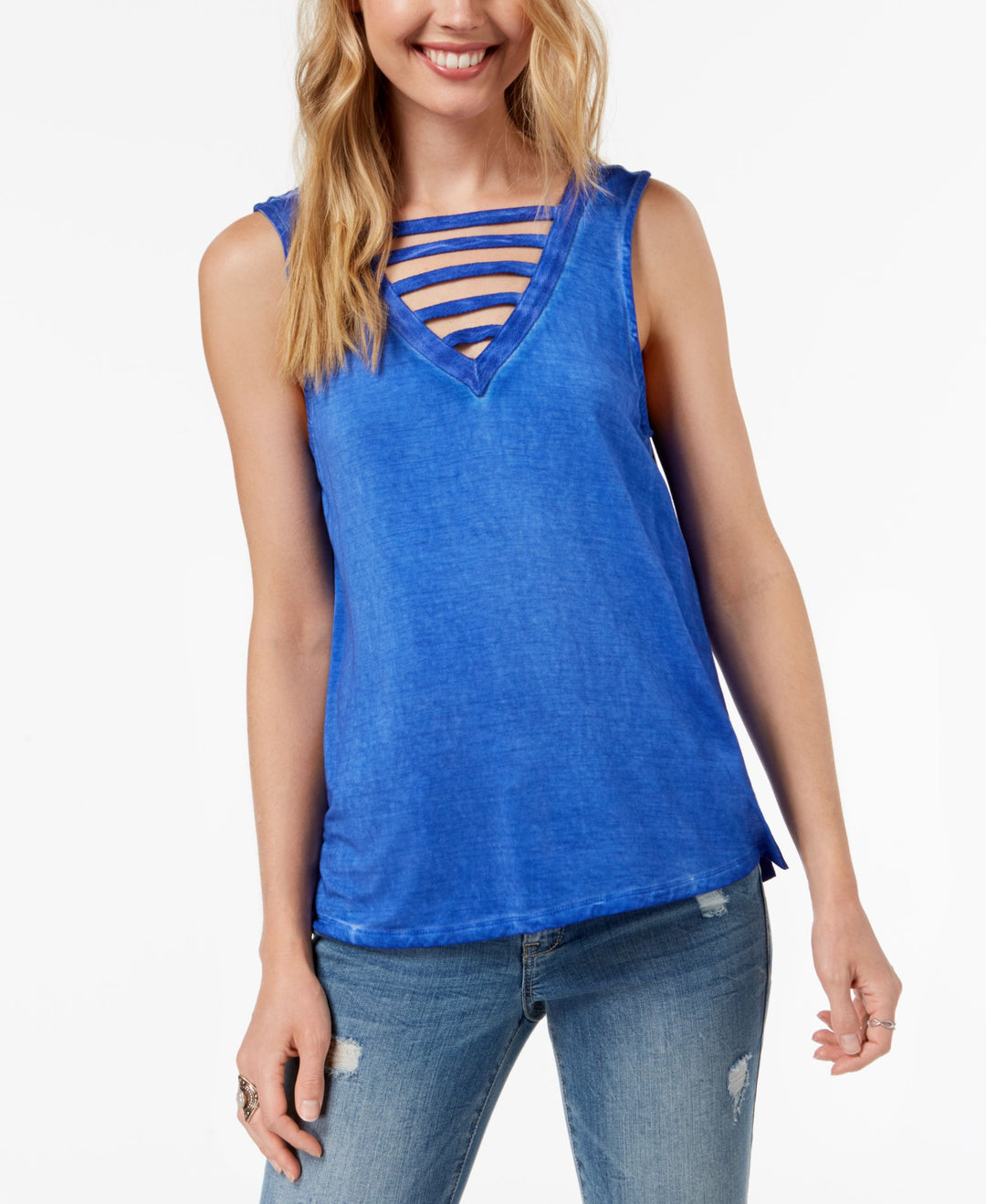 Juniors' Lattice-Front Tank Top