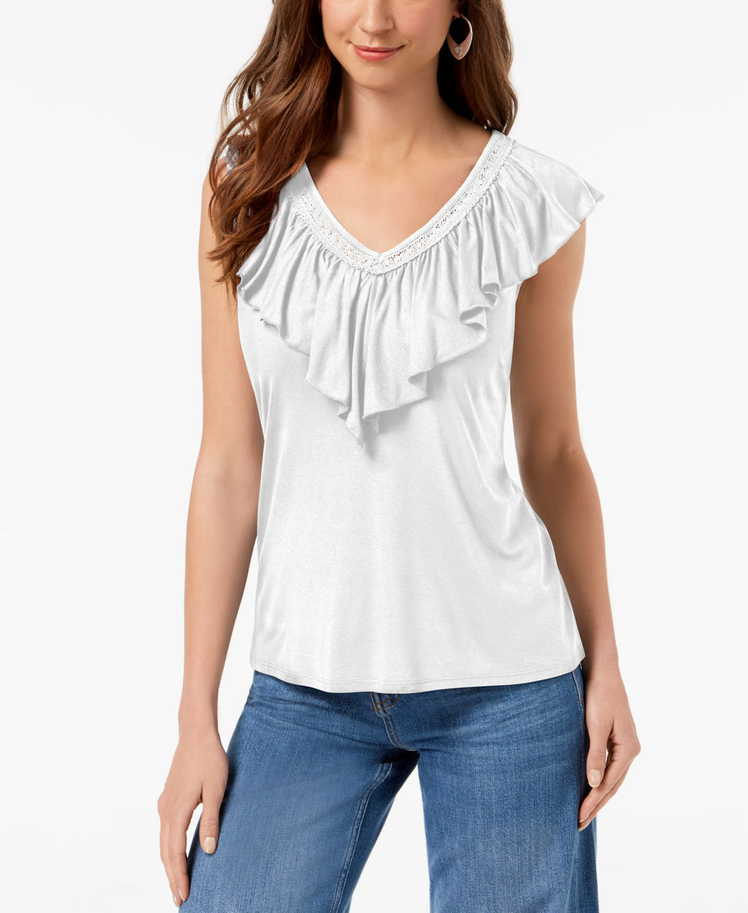 Style & Co Petite Ruffled Neck Top