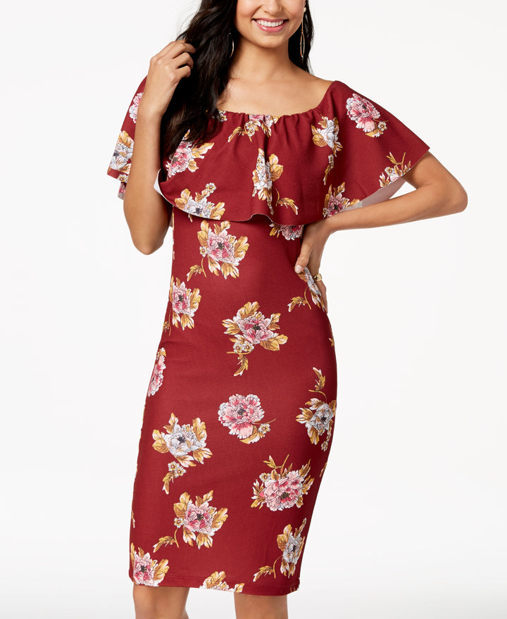 Almost Famous Juniors Printed Ruffle Off The Shoulder Dress
