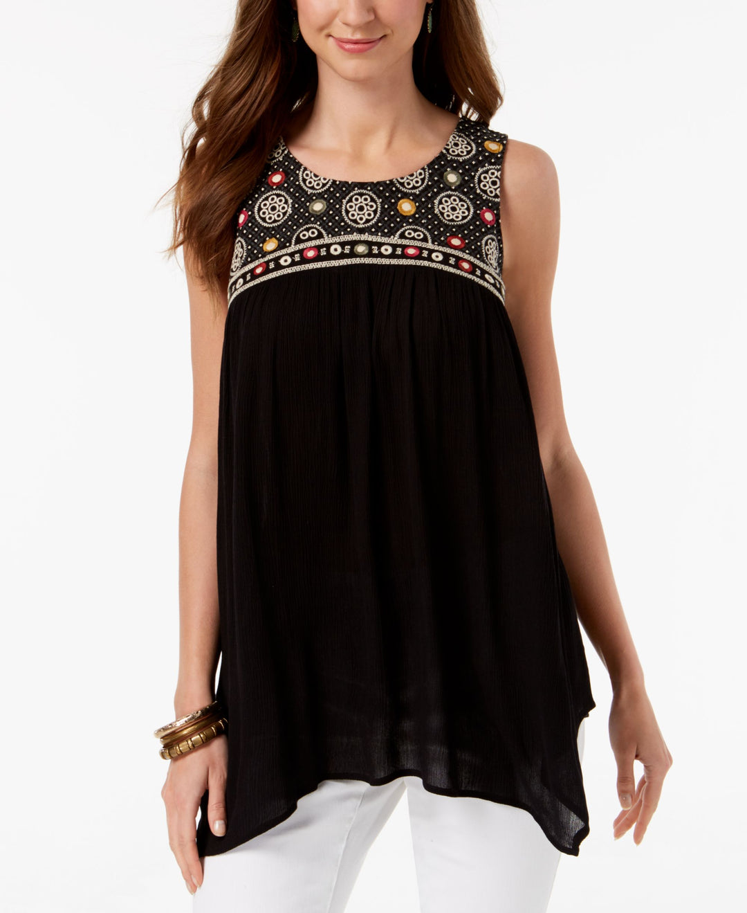 Style & Co Embroidered Handkerchief Hem Tunic