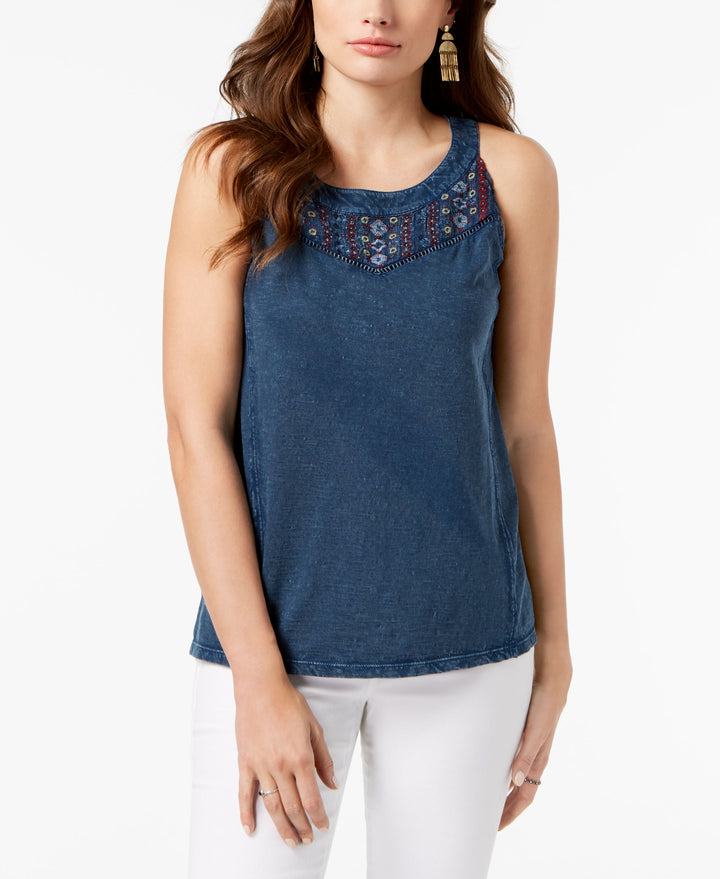 Style & Co Petite Sleeveless Embroidered Top