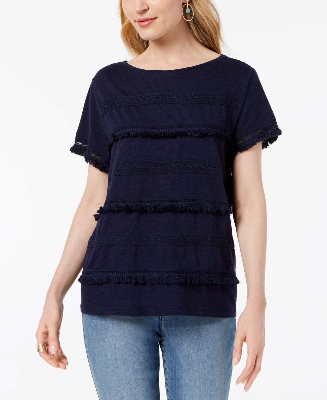 Style & Co Embellished Fringe Trim T-Shirt
