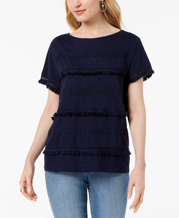 Style & Co Embellished Fringe Trim T-Shirt